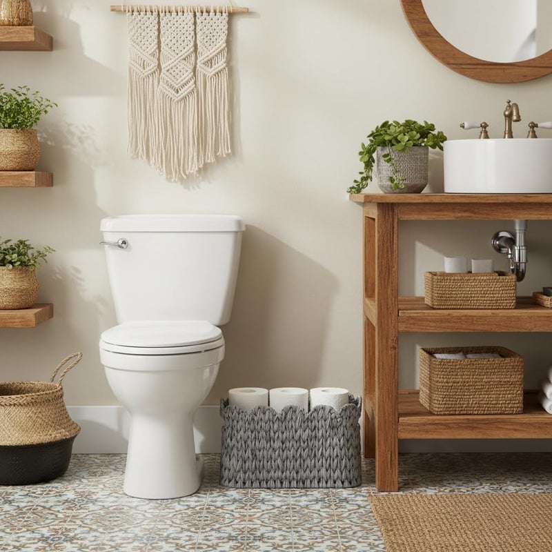Coeusy Grey Toilet Paper Storage Basket,Scalloped Baskets for Bathroom Organizers and Storage,Waterproof Plastic Wicker Basket for Bathroom,Laundry Room - Image 2